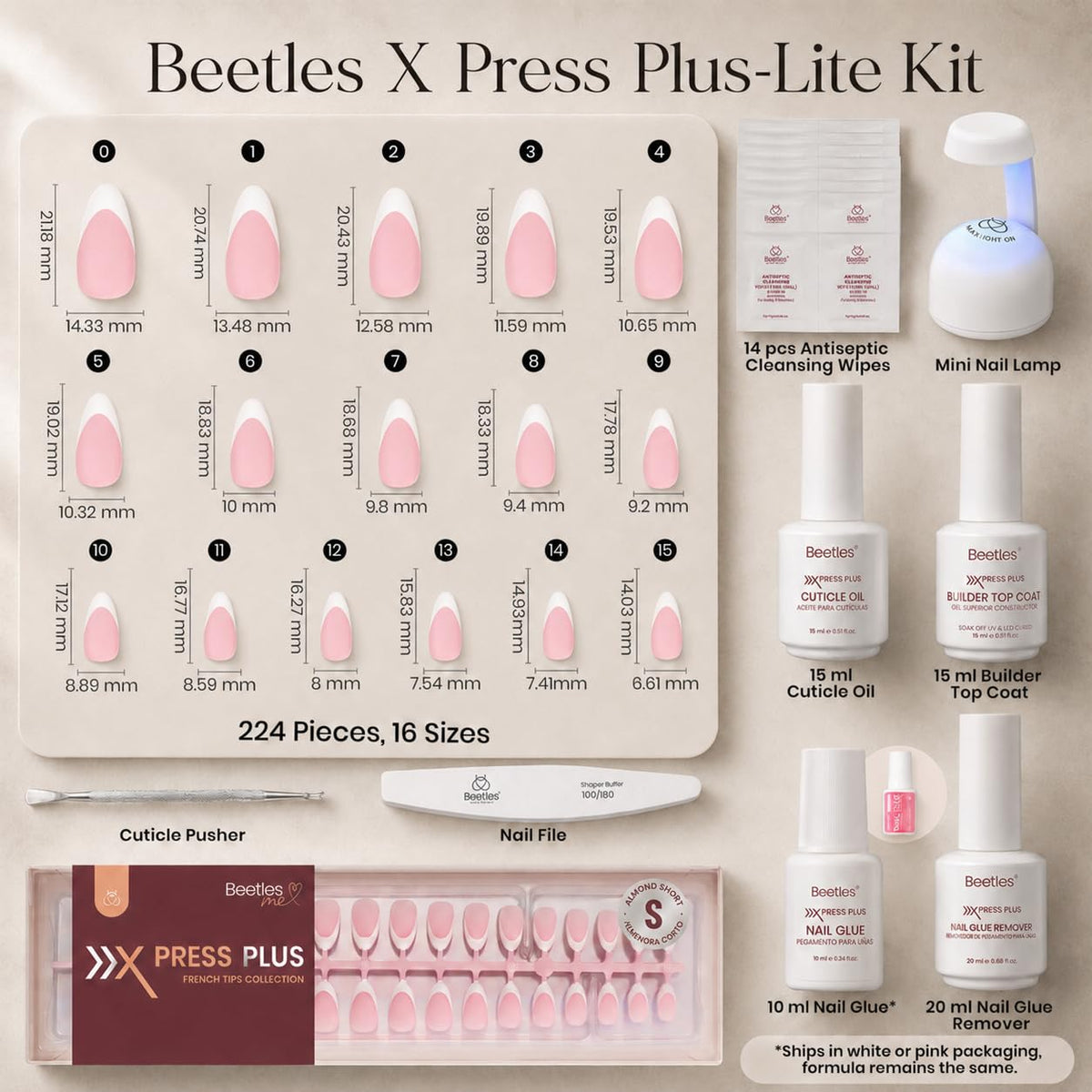 beetles nail kit components including quick-dry glue and cuticle oil