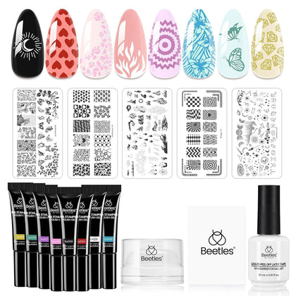beetles Nail Stamp Gel Kit 16Pcs including 8 colours and tools