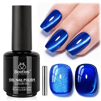beetles Navy Blue Cat Eye Gel Nail Polish 15ML front view