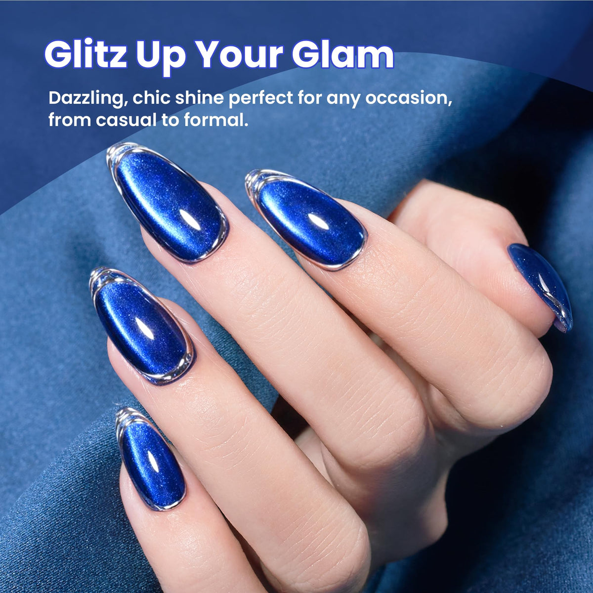 beetles Navy Blue Cat Eye Gel Nail Polish applied on nails