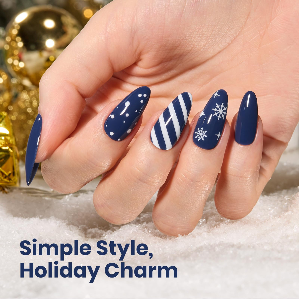 beetles Navy Blue Gel Polish on a nail art display