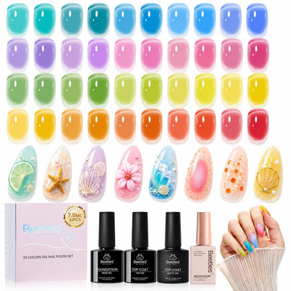 Beetles Neon Jelly Gel Nail Polish Set front view with 20 vibrant colours