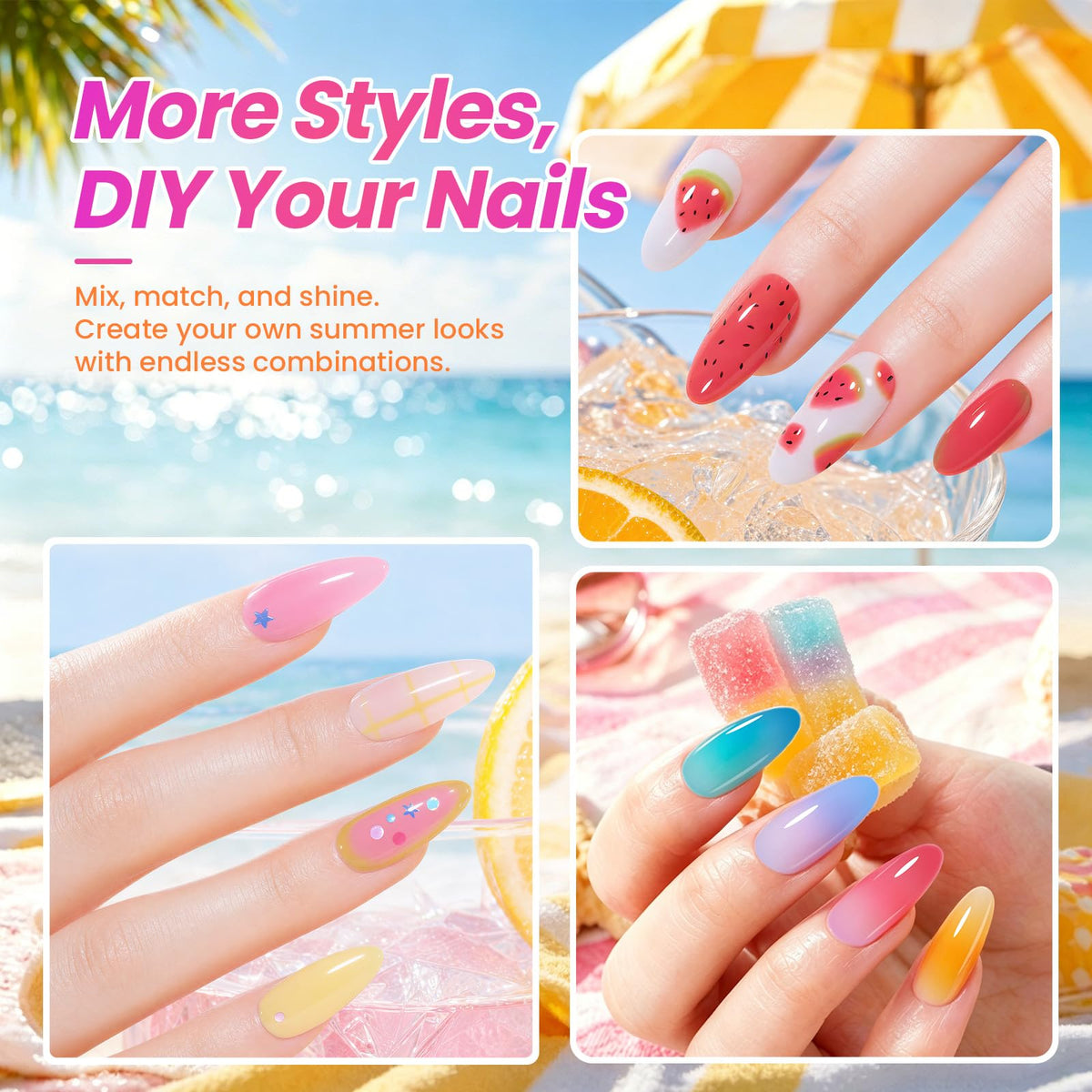 Beetles Neon Jelly Gel Nail Polish Set packaging with vibrant colours