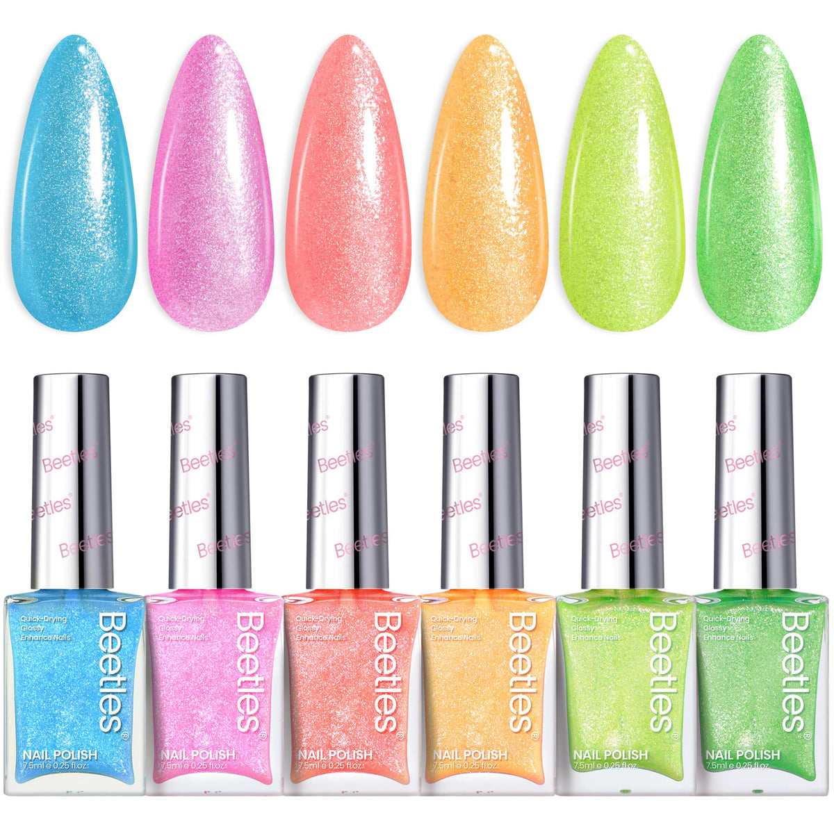 Beetles Neon Nail Polish Set with 6 vibrant colours front view