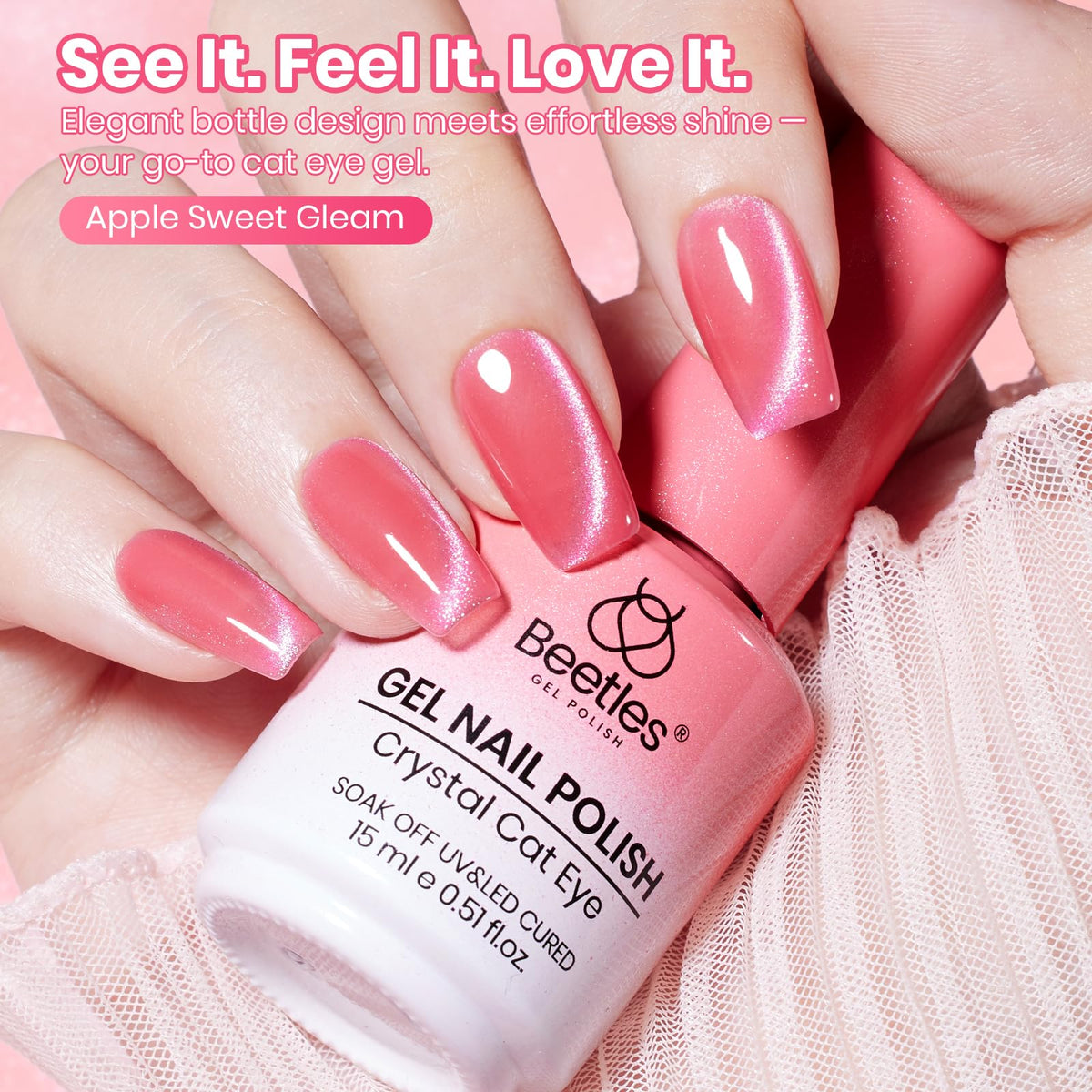 beetles Pink Cat Eye Gel Nail Polish 15ML applied on nails