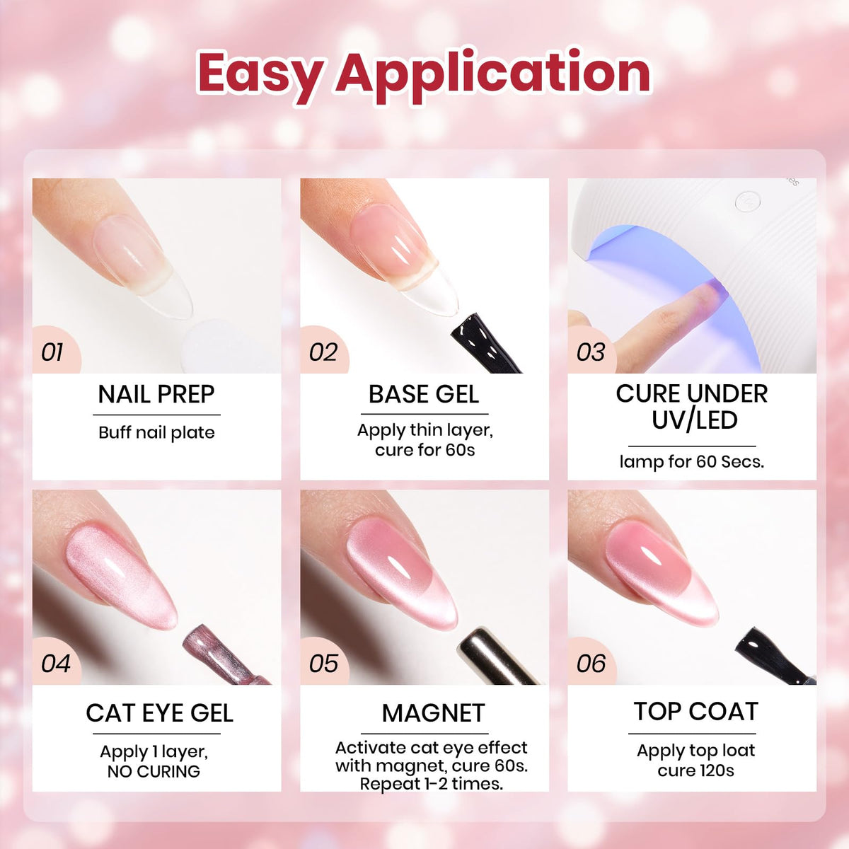 Beetles Pink Cat Eye Gel Nail Polish with magnetic stick