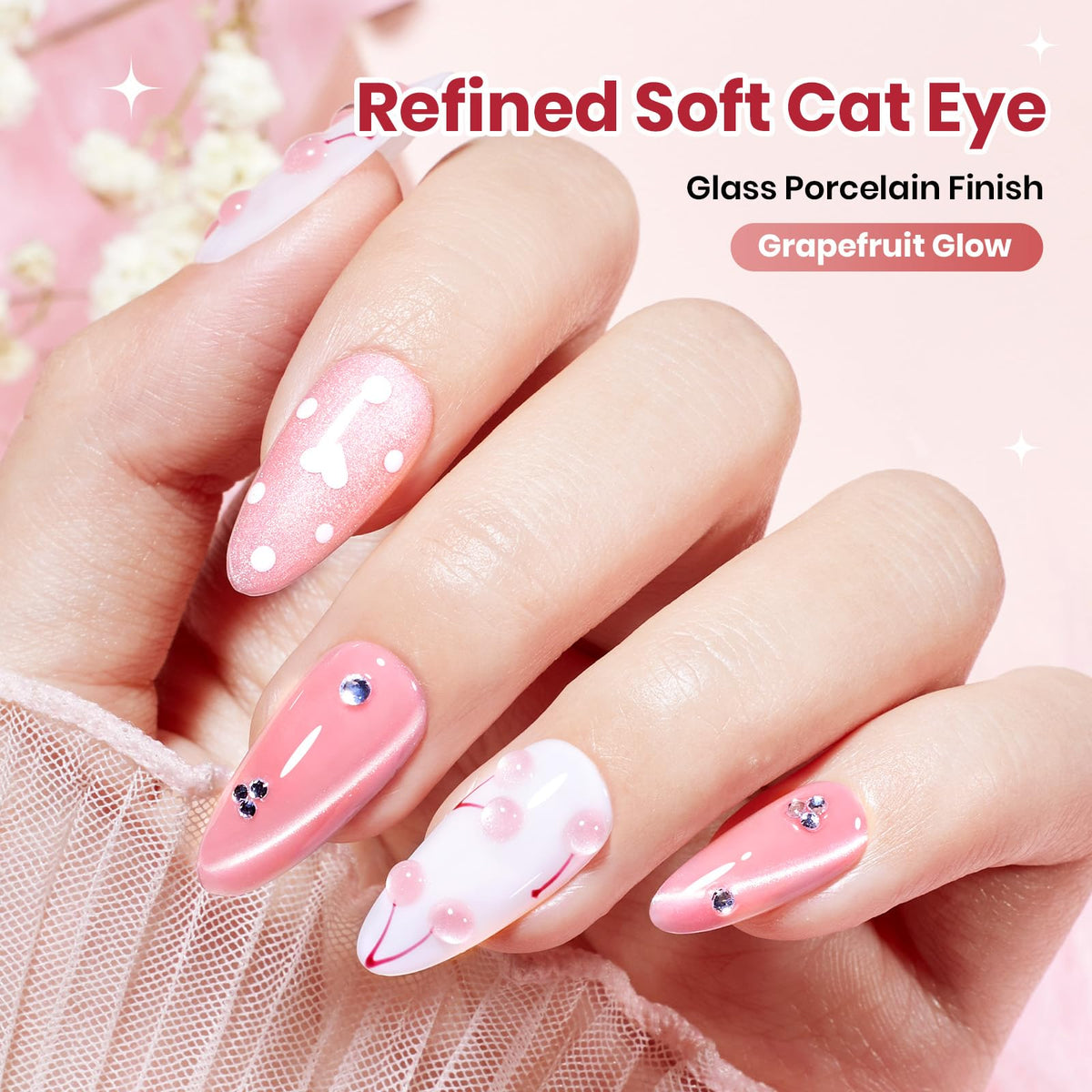 Beetles Pink Cat Eye Gel Nail Polish with UV lamp setup