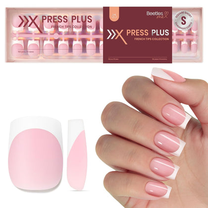 beetles Pink French Tips Press On Nails front view with 150 pieces