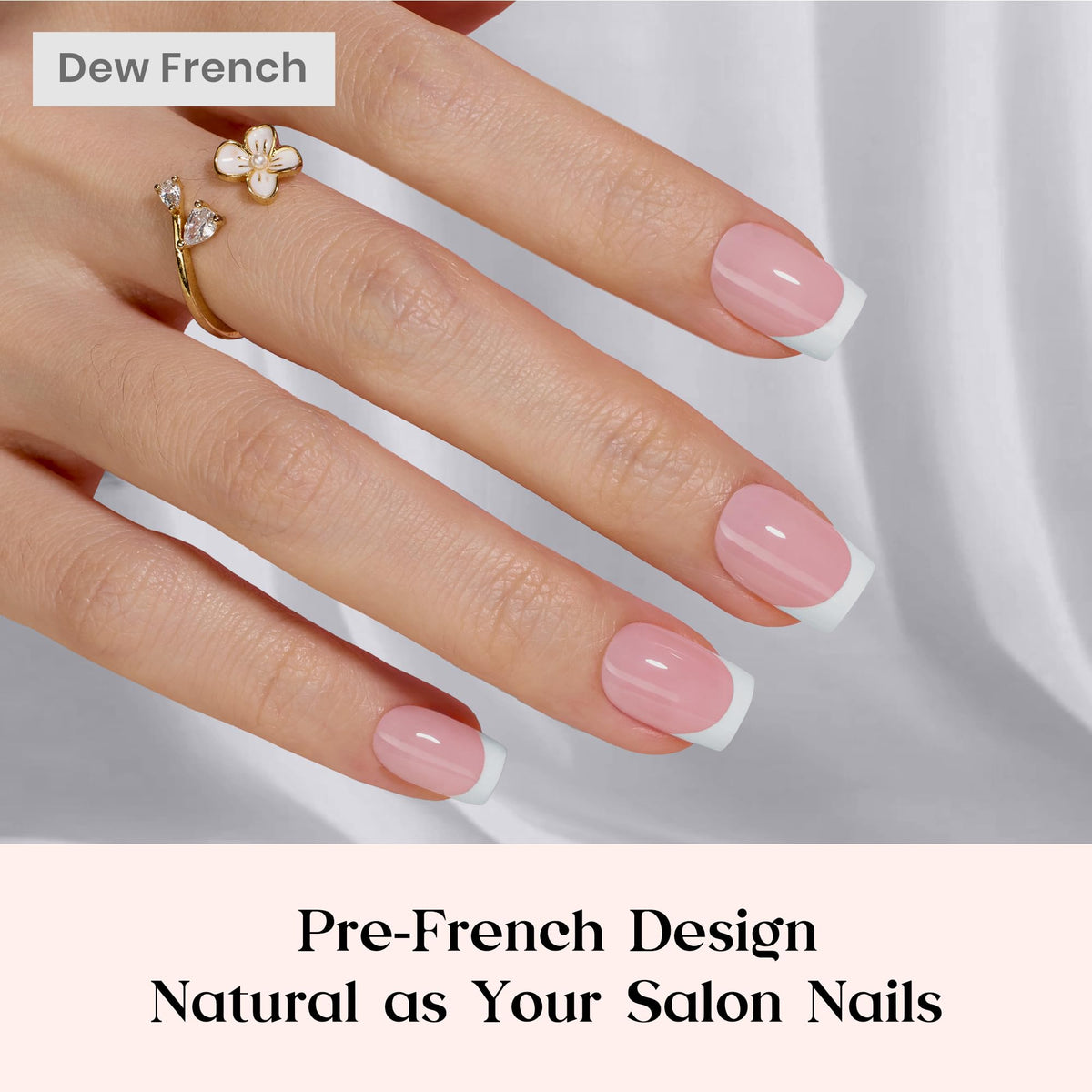 beetles Pink French Tips Press On Nails showing various sizes