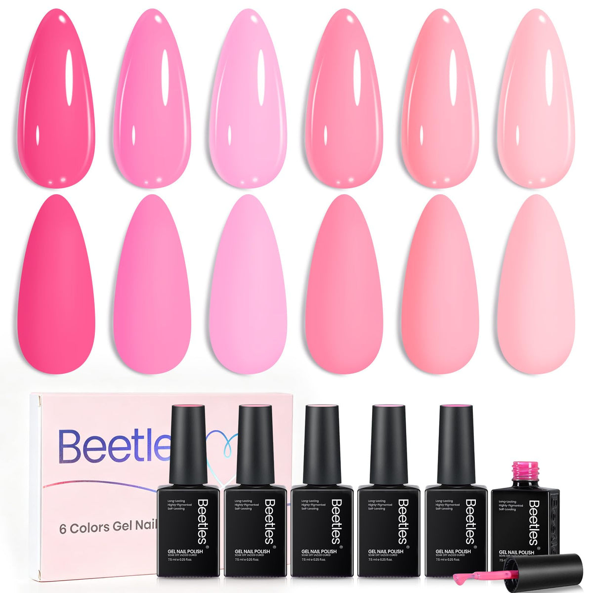 beetles Pink Love Gel Nail Polish Set 6 colours front view