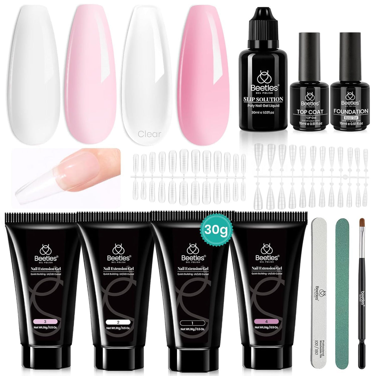 beetles Poly Nail Extension Gel Kit with 4 colours and accessories