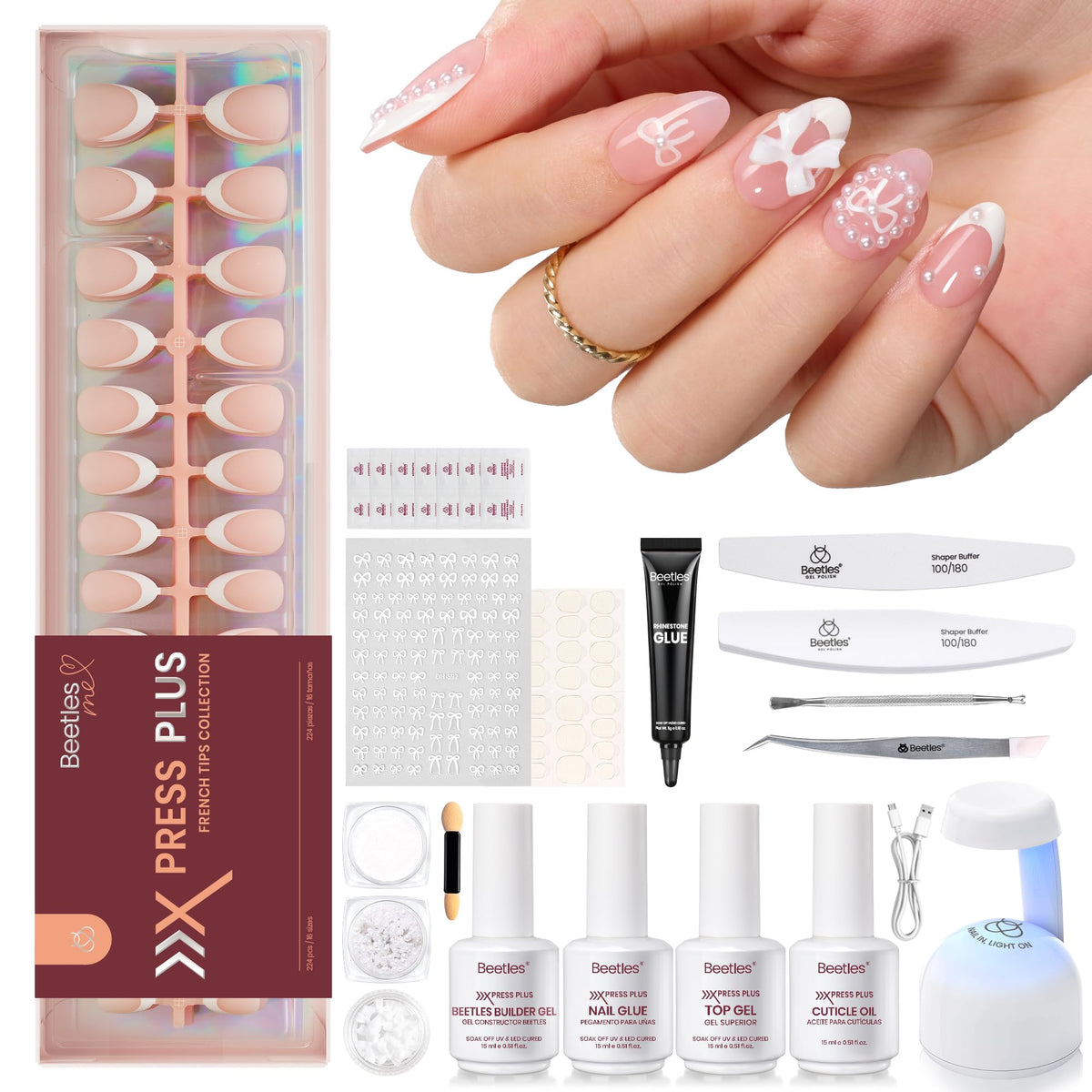 Beetles Press On Nail Kit 224Pcs with various nail tips and tools