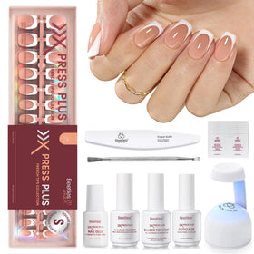 Beetles Press On Nail Kit contents including short square French tips and tools