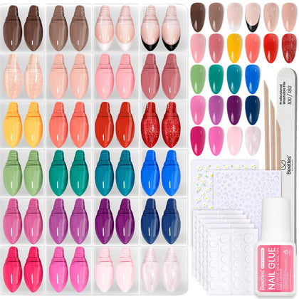 beetles Press On Nails Kit 720 pcs with colourful short almond nails