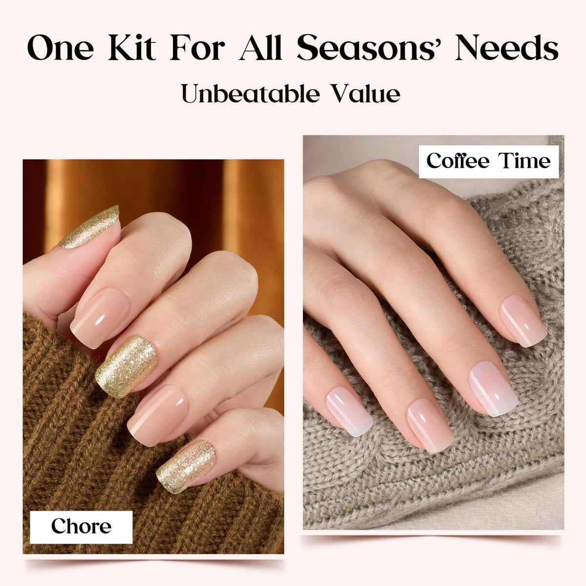 beetles Press On Nails Kit Caramel Drift close-up of nail styles