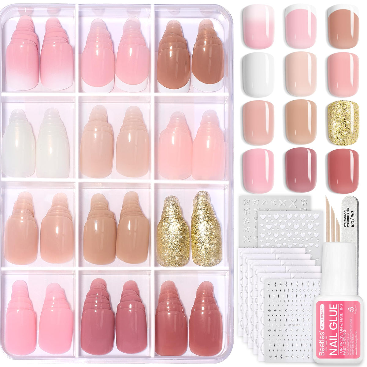 beetles Press On Nails Kit Caramel Drift front view with assorted colours