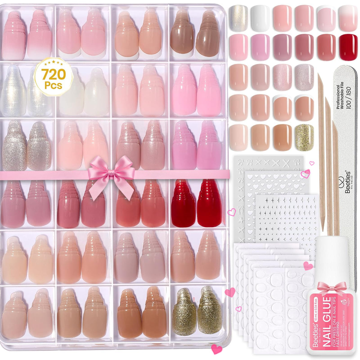 beetles Press On Nails Kit containing 720 pieces in various colours