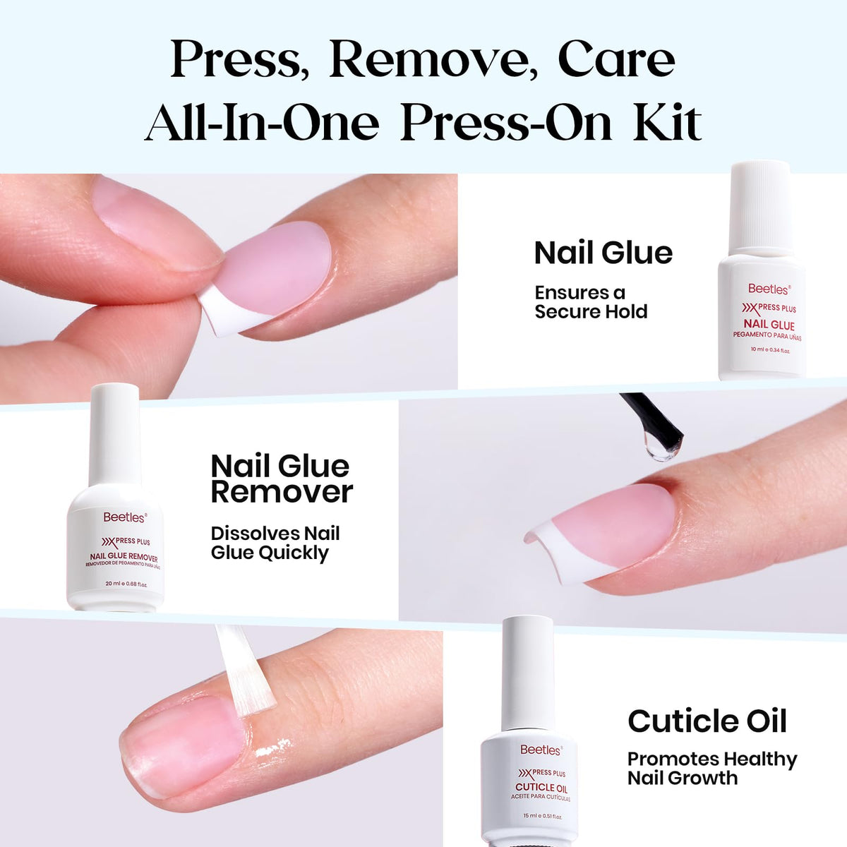 beetles Press On Nails Kit showing 224 pieces of short almond nails