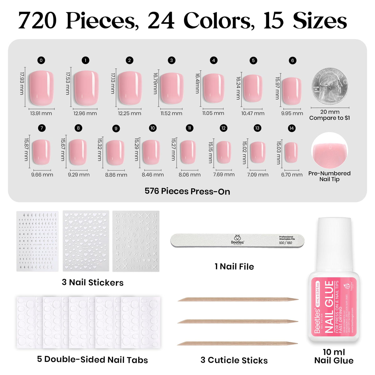 beetles Press On Nails Kit showing French tip designs