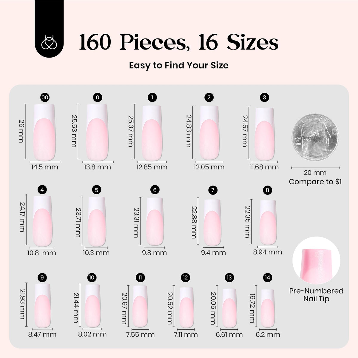 Beetles press on nails packaging with 160 pieces