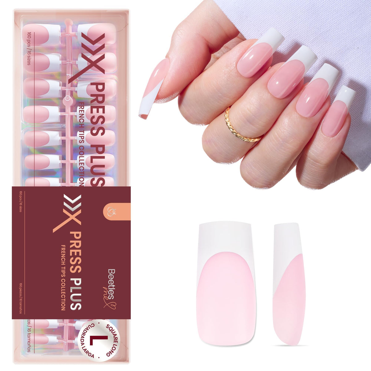 Beetles press on nails with a stylish French tip design