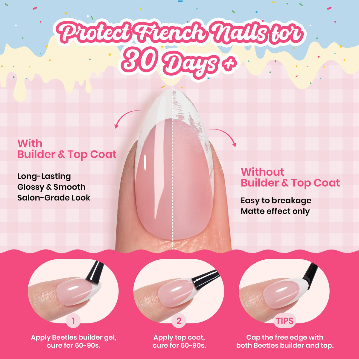 beetles press on nails with Builder Top Coat for durability