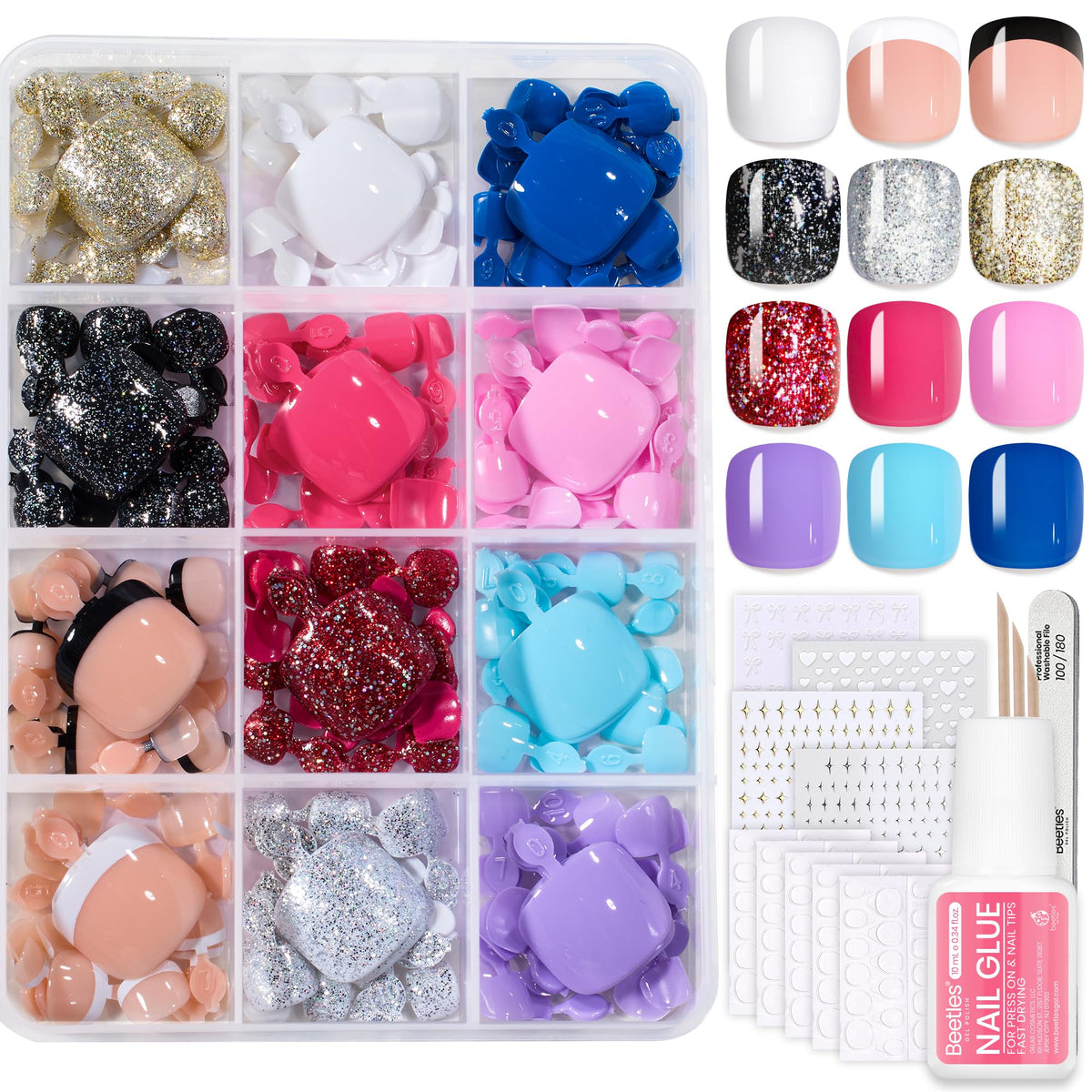 beetles Press On Toe Nails Kit 288 pcs assorted colours