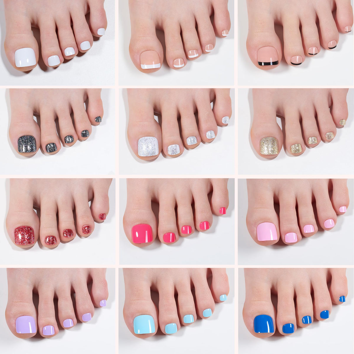 beetles Press On Toe Nails Kit showing glossy and glitter nails