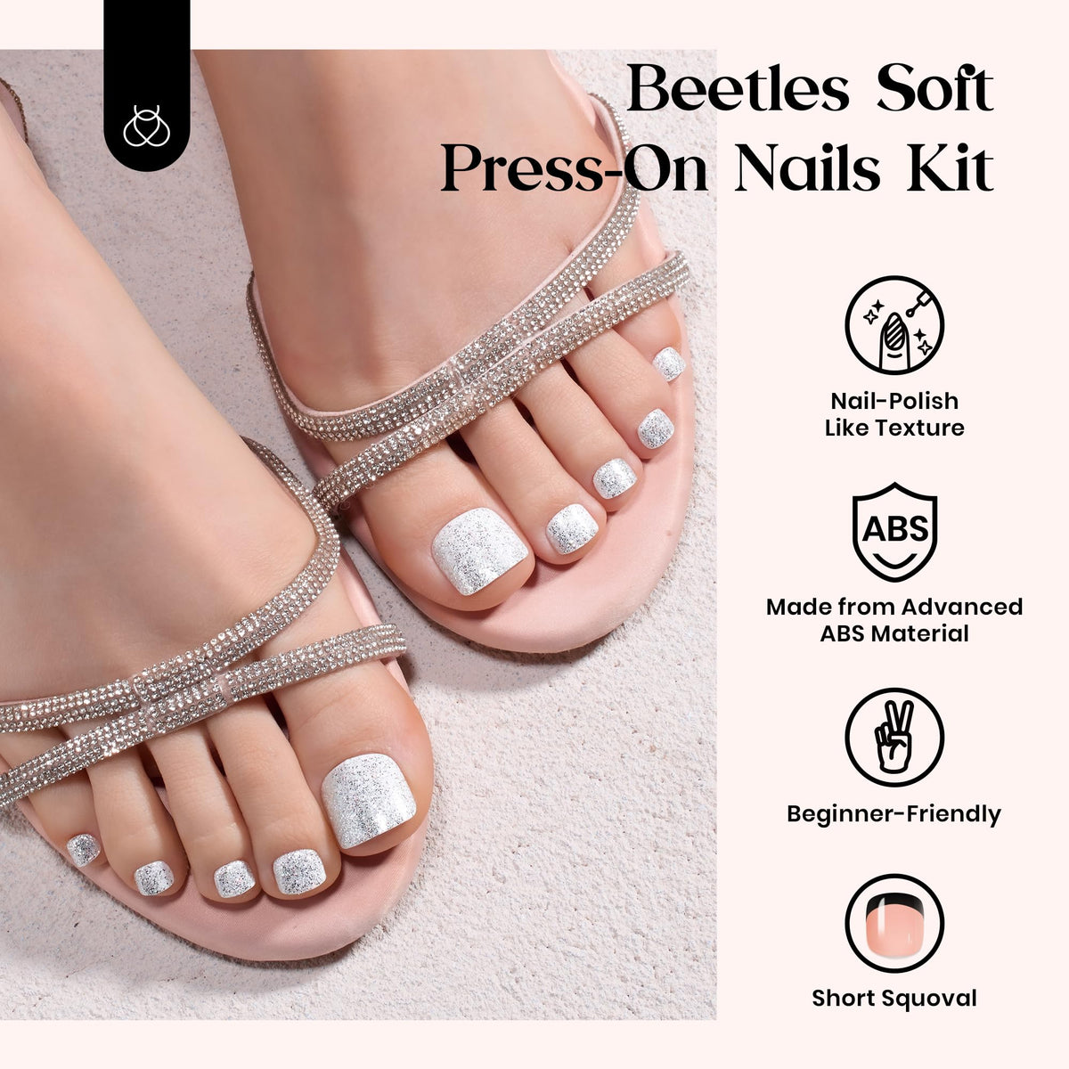 beetles Press On Toe Nails Kit with nail glue and adhesive tabs