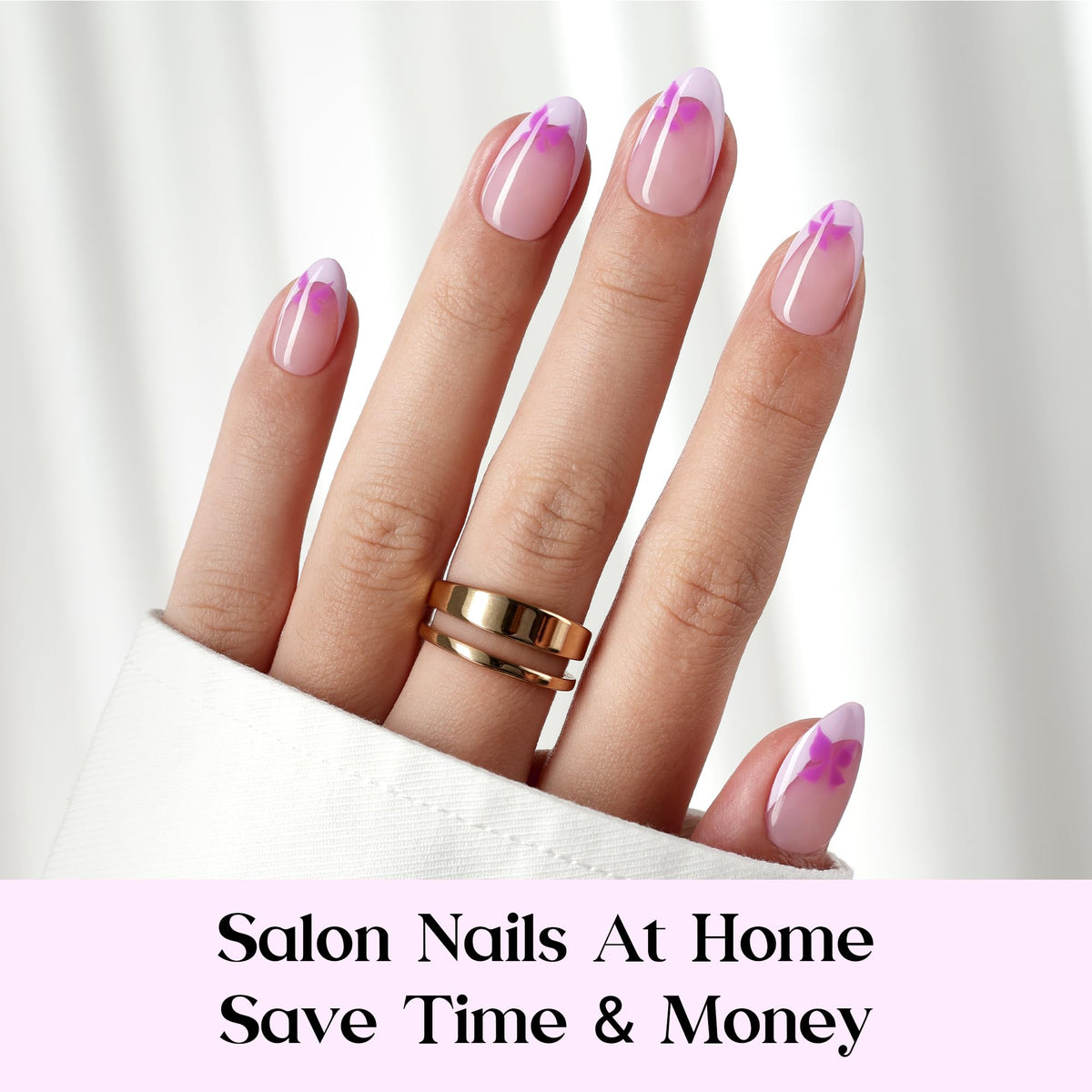 Beetles Purple French Tips Press On Nails on a hand