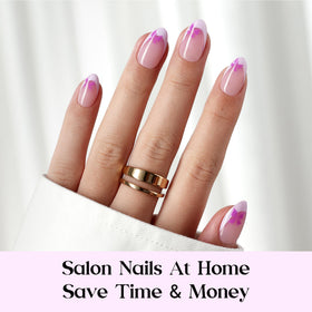 Beetles Purple French Tips Press On Nails on a hand