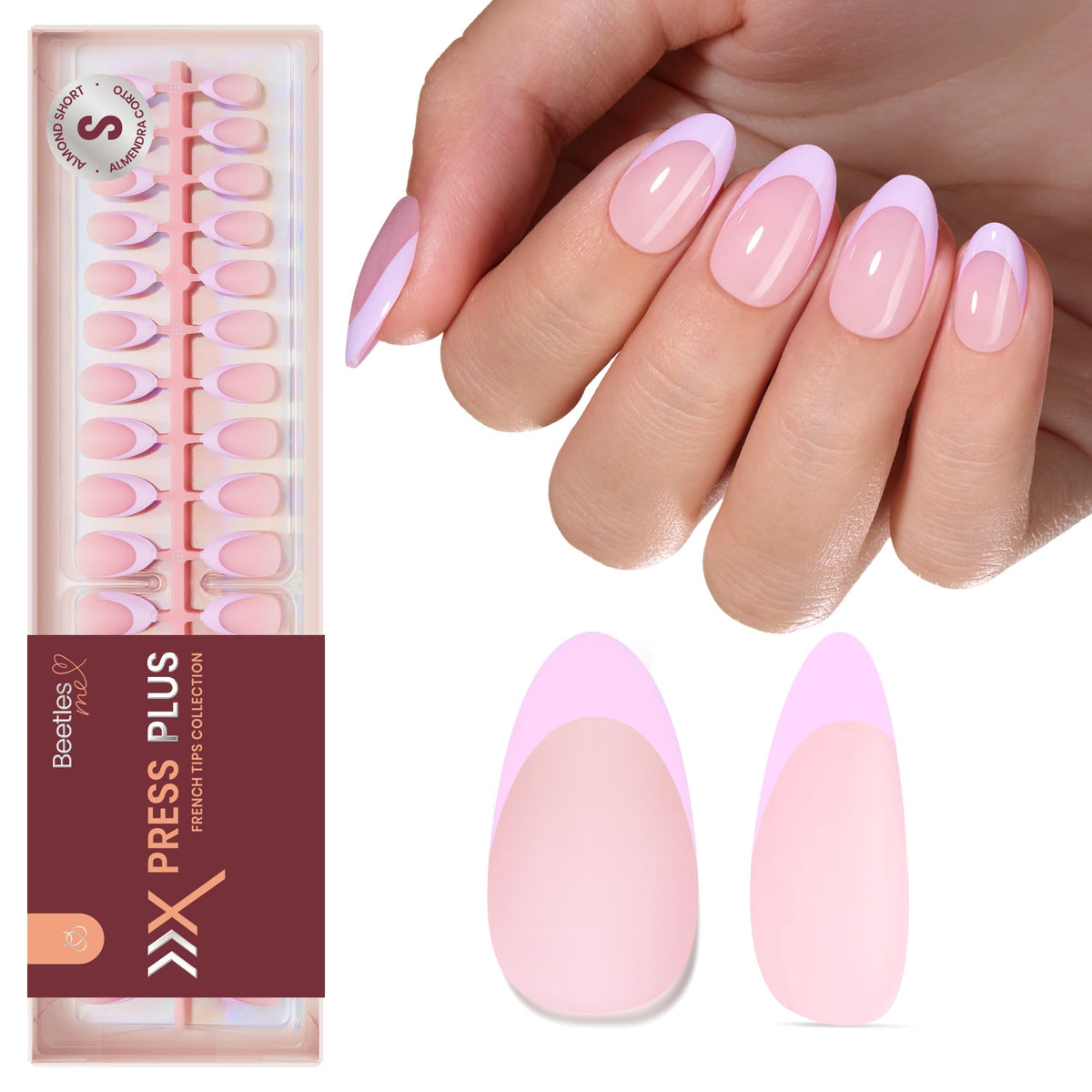 Beetles Purple French Tips Press On Nails packaging