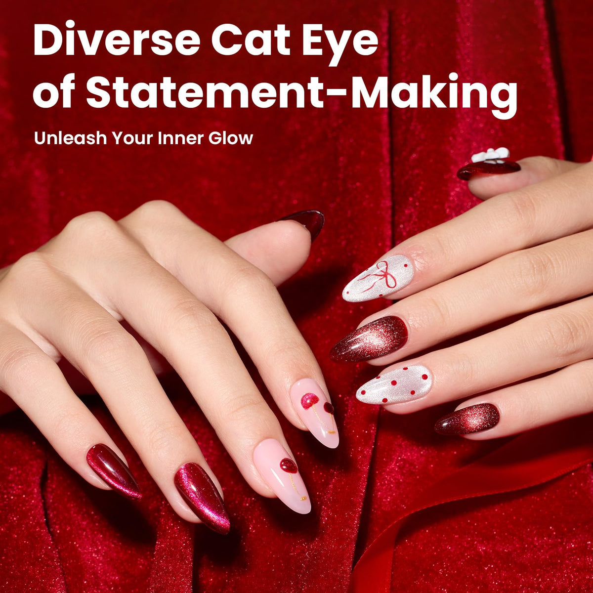 beetles Red Cat Eye Gel Nail Polish in use with magnetic tool