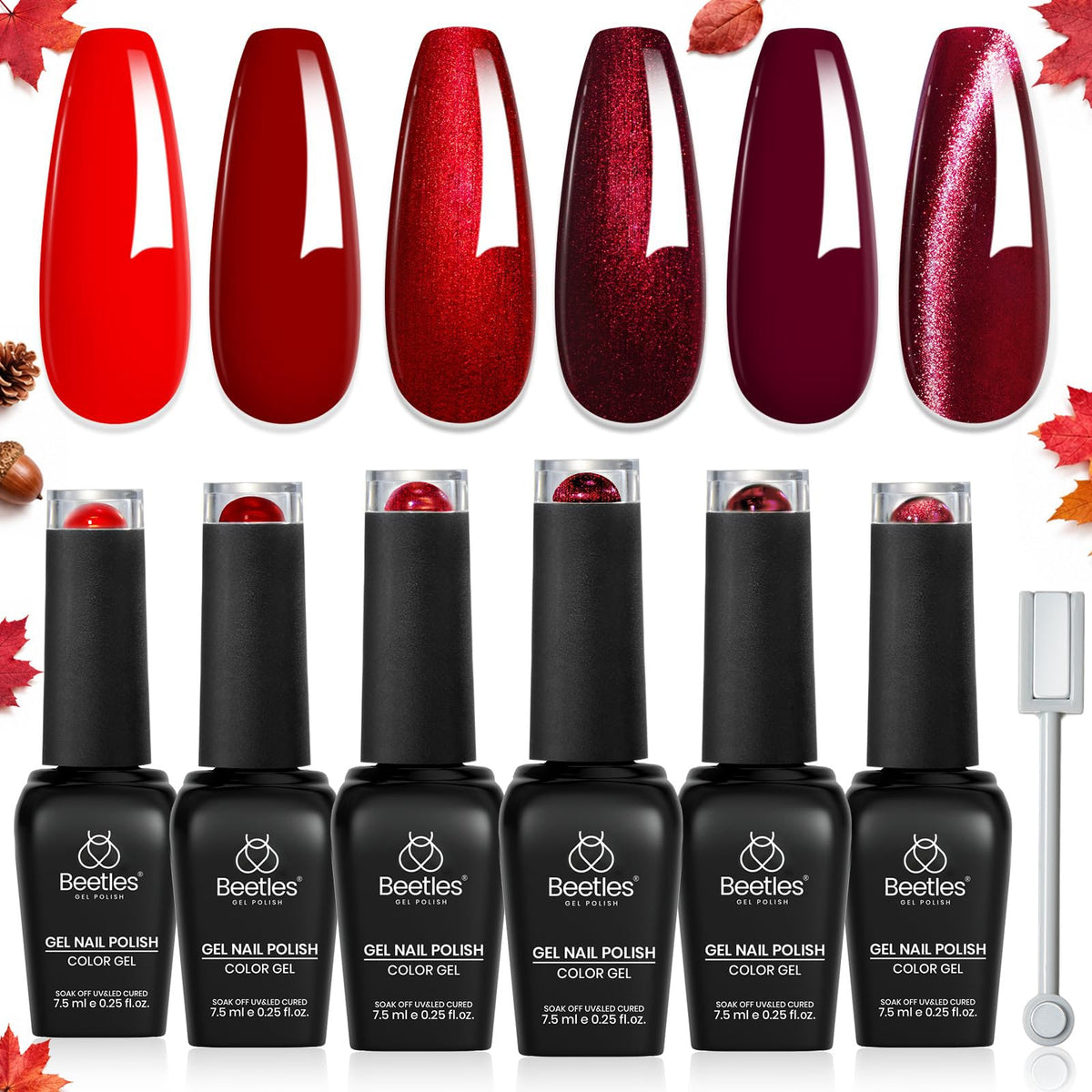 Beetles Red Cat Eye Gel Nail Polish Kit front view with six bottles