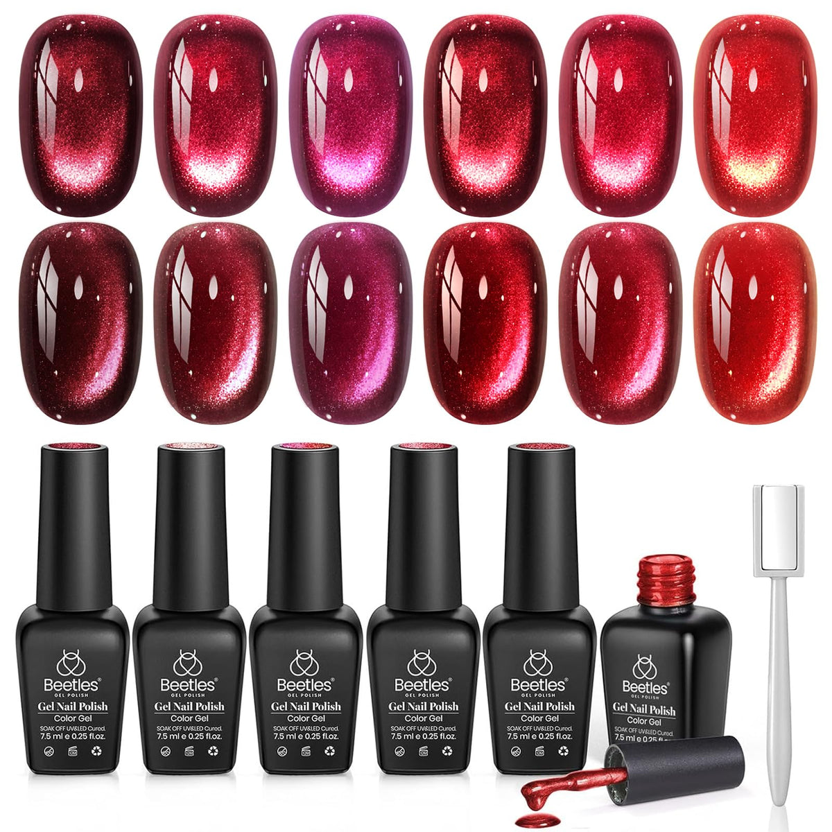 beetles Red Cat Eye Gel Nail Polish Set packaging front view