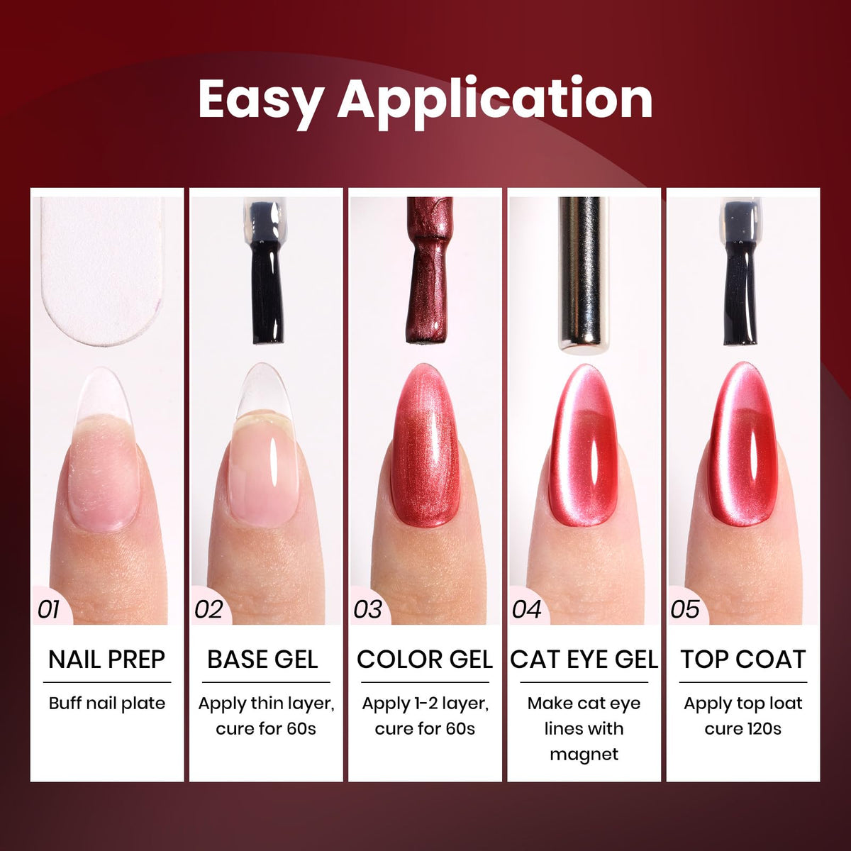 beetles Red Cat Eye Gel Nail Polish Set with application tools