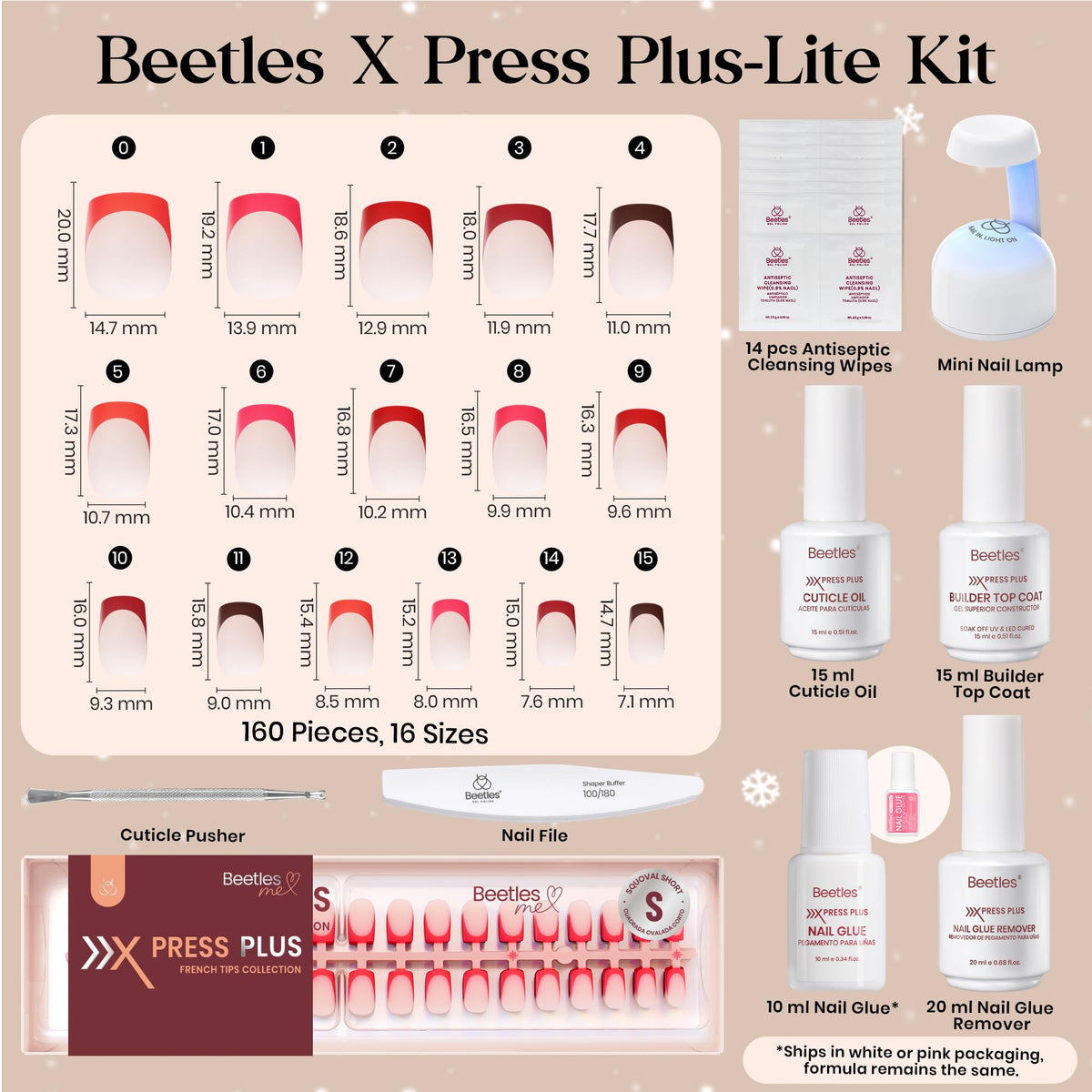 Beetles Red French Tip Nails in various sizes