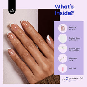 beetles Short Square French Tip Press On Nails brown close-up of nails