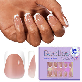 beetles Short Square French Tip Press On Nails brown packaging front view