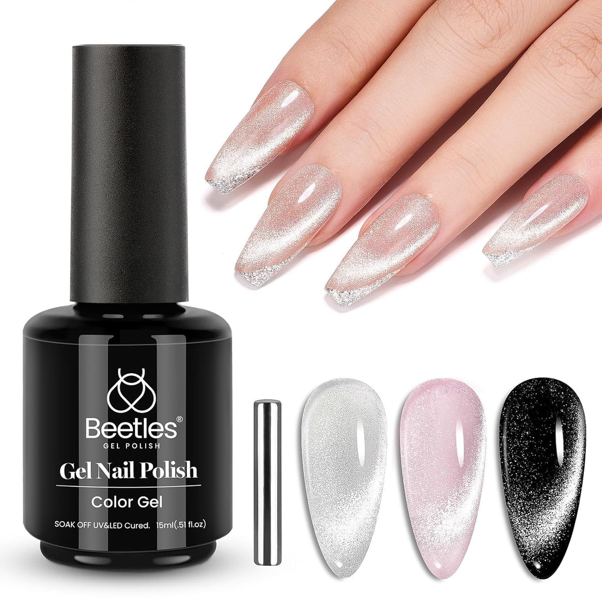 beetles Star Cascade Silver Cat Eye Gel Nail Polish 15ML front view