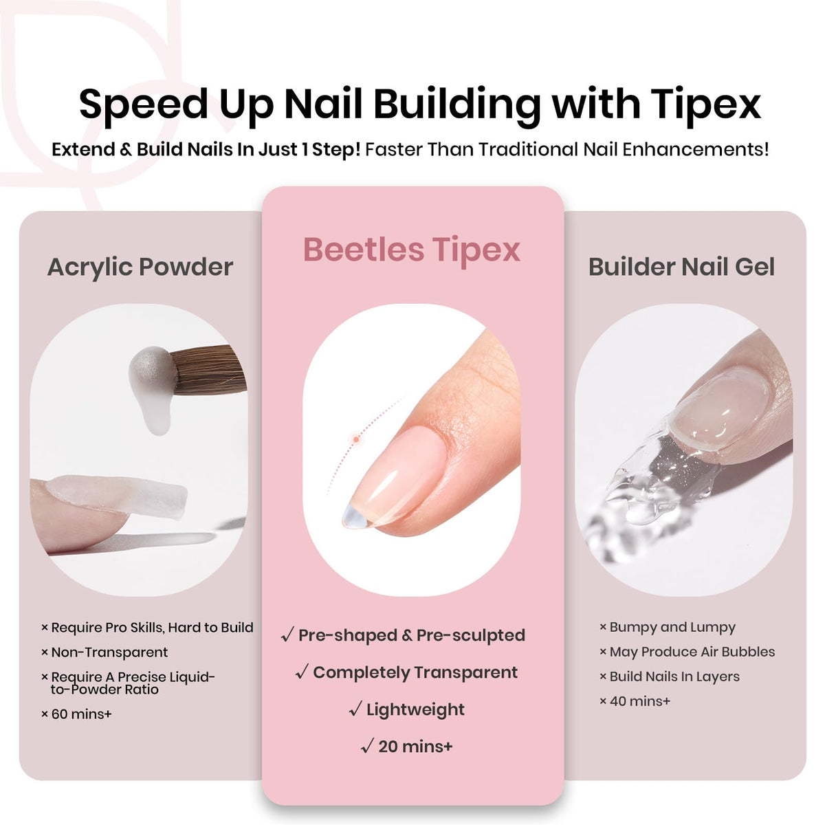 beetles Tipex Instant Apex Nail Tips displayed with gel glue