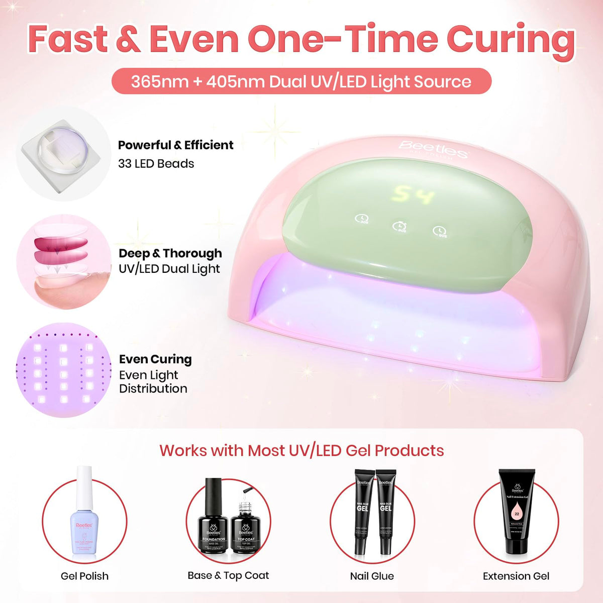 beetles UV Nail Lamp Candy Pink digital display
