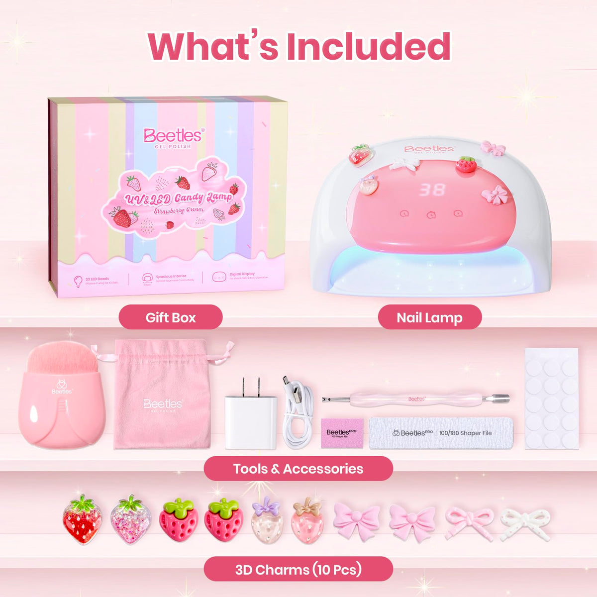 beetles UV Nail Lamp with decorative 3D charms