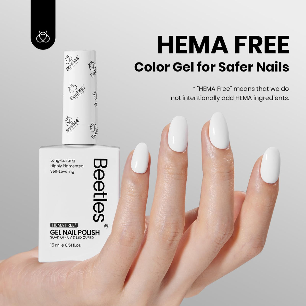 beetles White Gel Polish bottle with colour-matching design