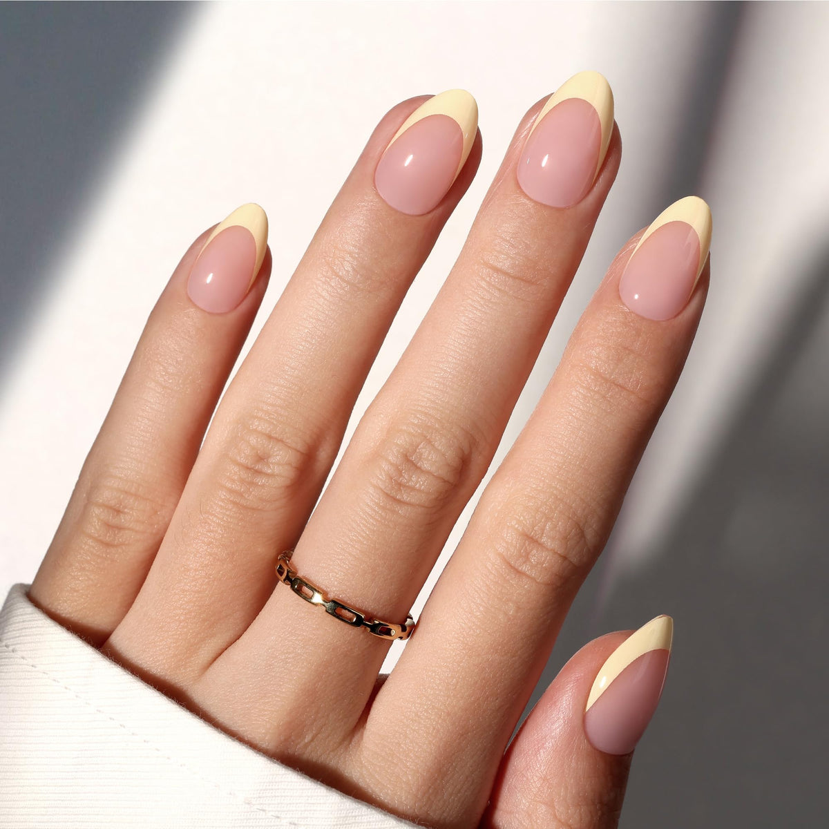 Beetles Yellow French Tips Press On Nails front view