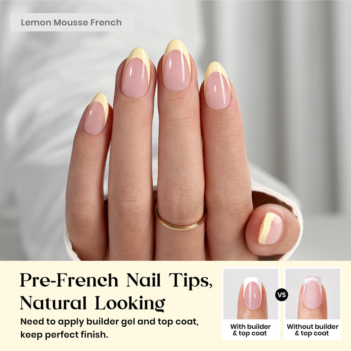 Beetles Yellow French Tips Press On Nails in packaging