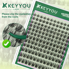 Before and after application of KEYYOU lash clusters