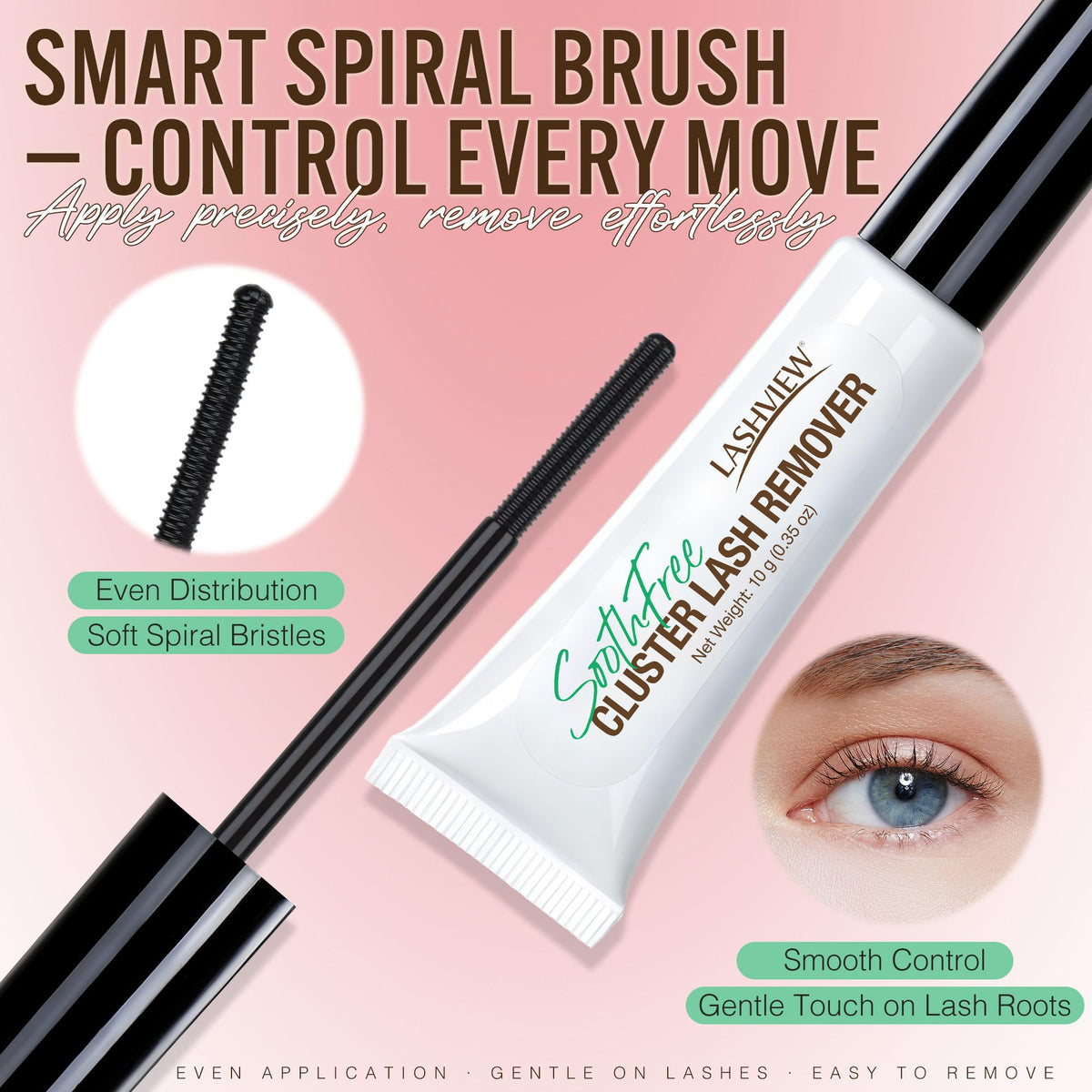Before and after application of LASHVIEW lashes