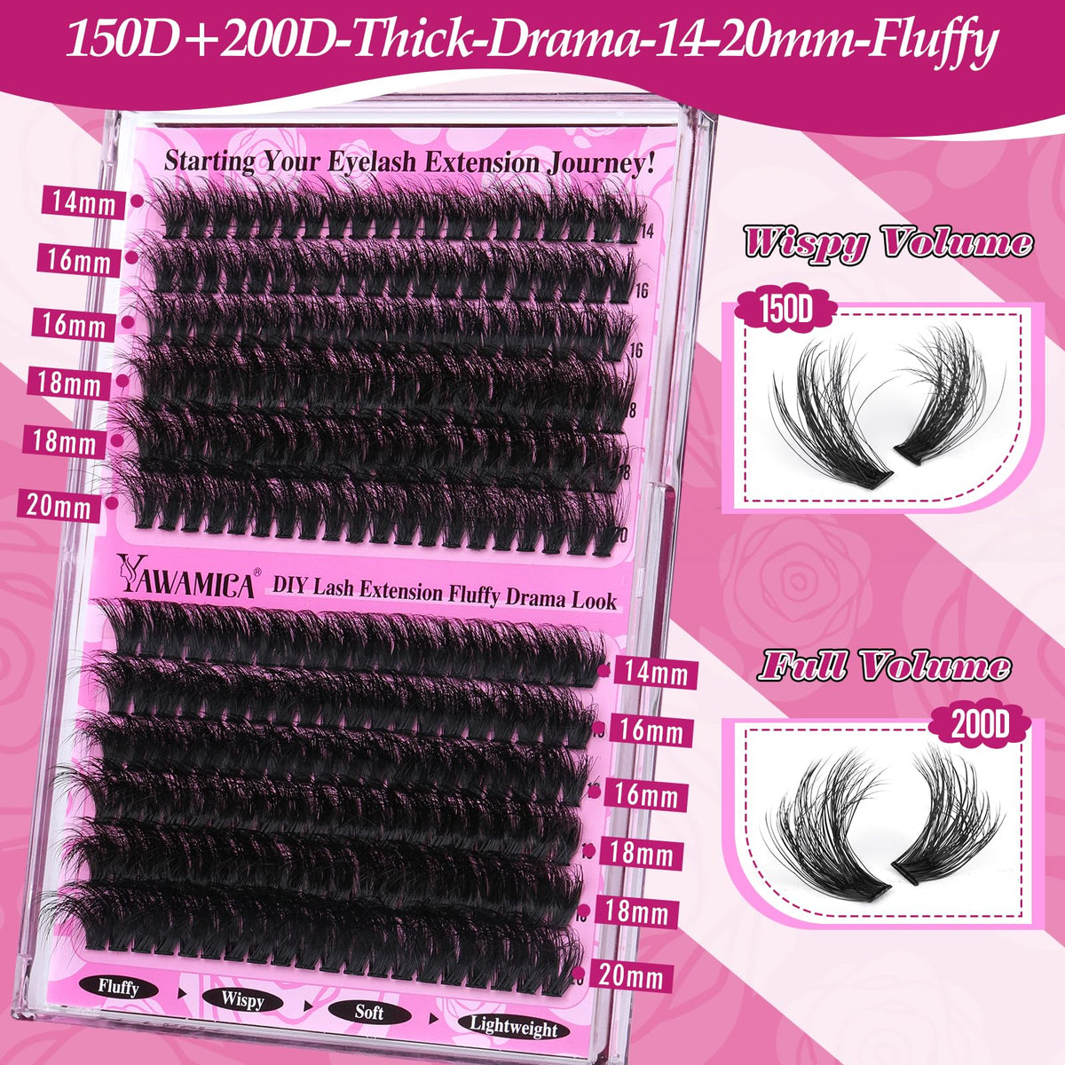 Before and after application of Yawamica lash clusters