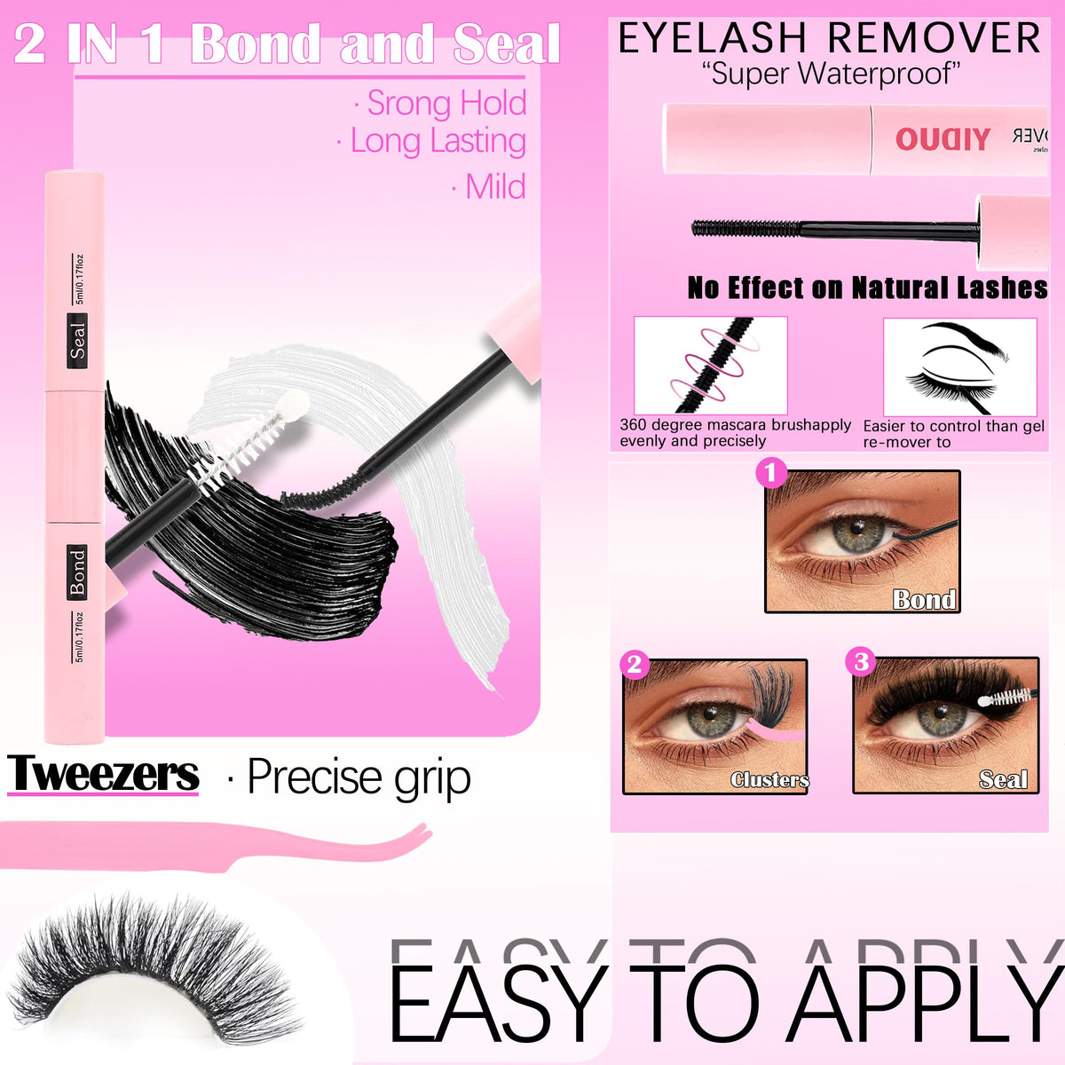 Before and after application of YIDUO lashes